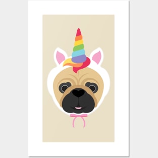 unicorn pug dog Posters and Art